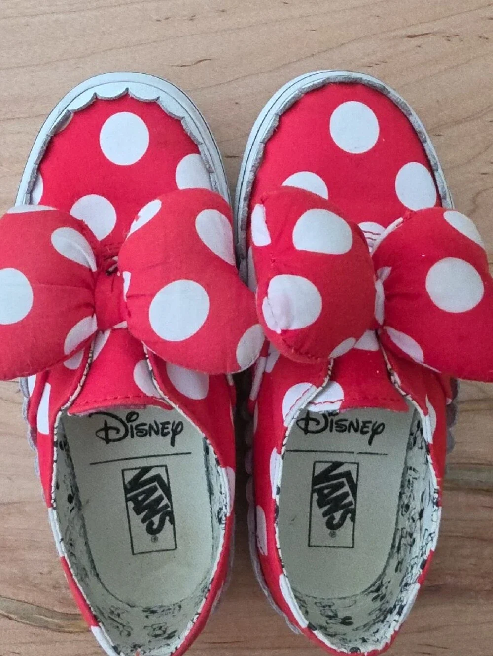 Vans Minnie Mouse Kids Red with White Polka Dot Bow Slip-On Sneakers
